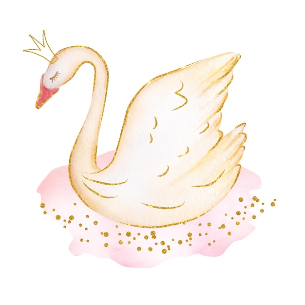 Watercolor delicate white princess swan