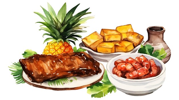 Vector watercolor delicious brazilian food