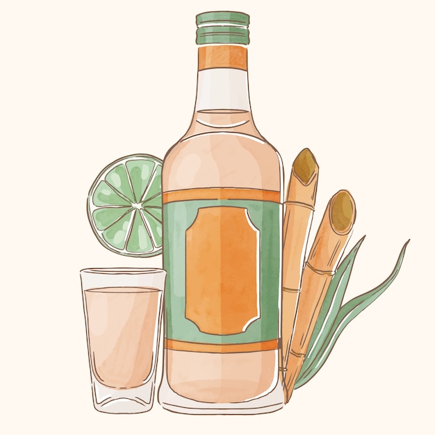 Vettore illustrazione di cachaça deliziosa dell'acquerello