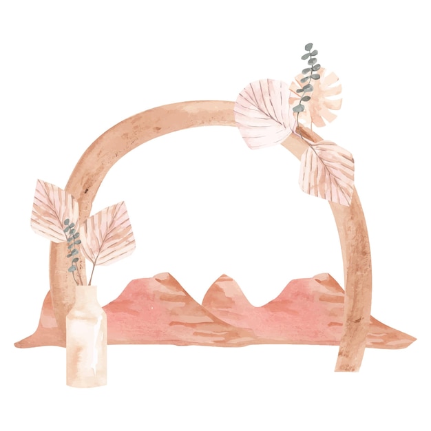 Watercolor desert wedding arch Morocco landscape on white background