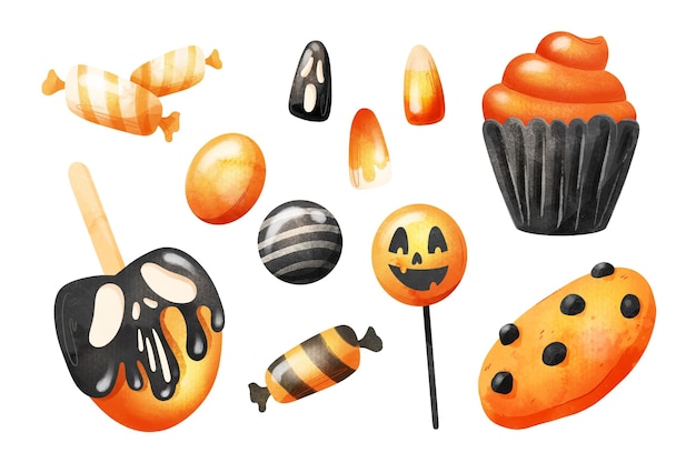 Watercolor design halloween candy collection