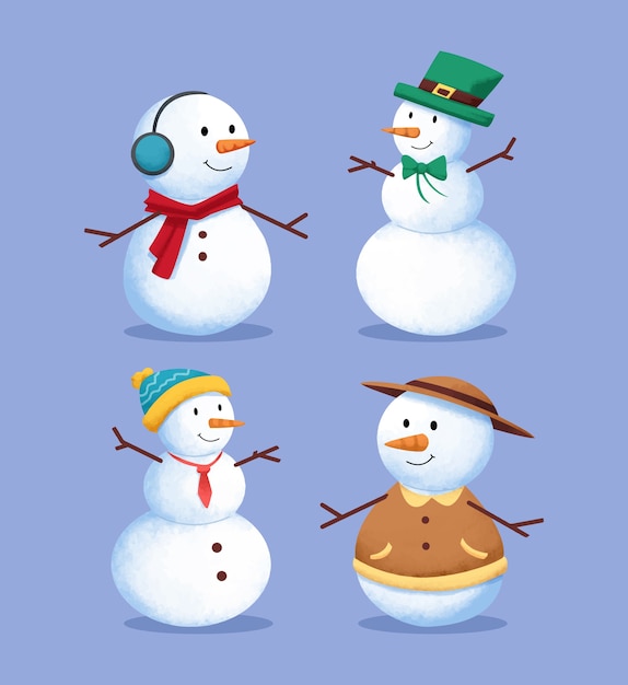 Watercolor design snowman character collection