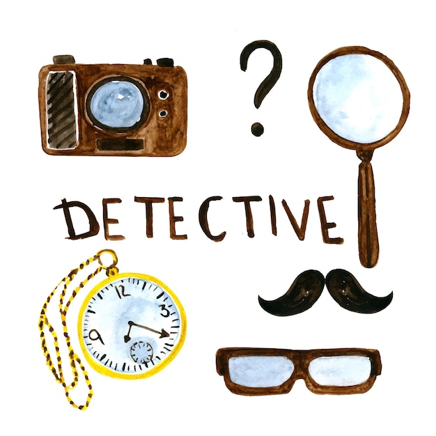 Watercolor detective set for finding criminals evidence