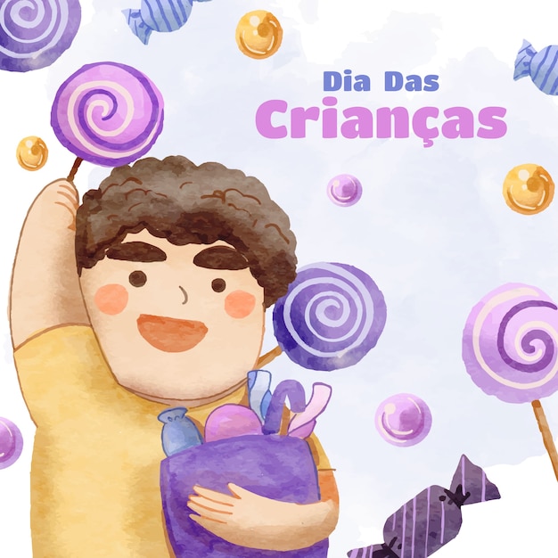 Watercolor dia das criancas illustration