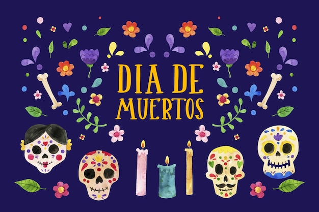 Vettore priorità bassa dell'acquerello dia de muertos