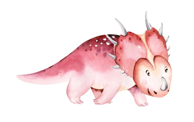 Watercolor dinosaur isolated on a white background hand drawn illustration cartoon baby showe