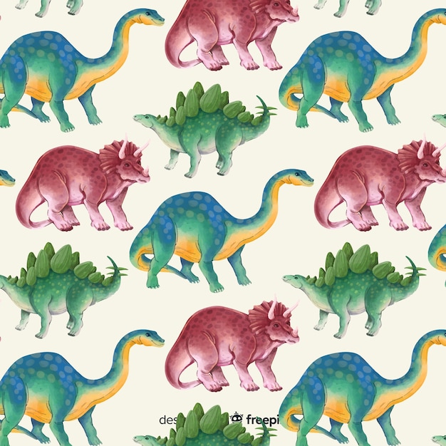 Vector watercolor dinosaur pattern