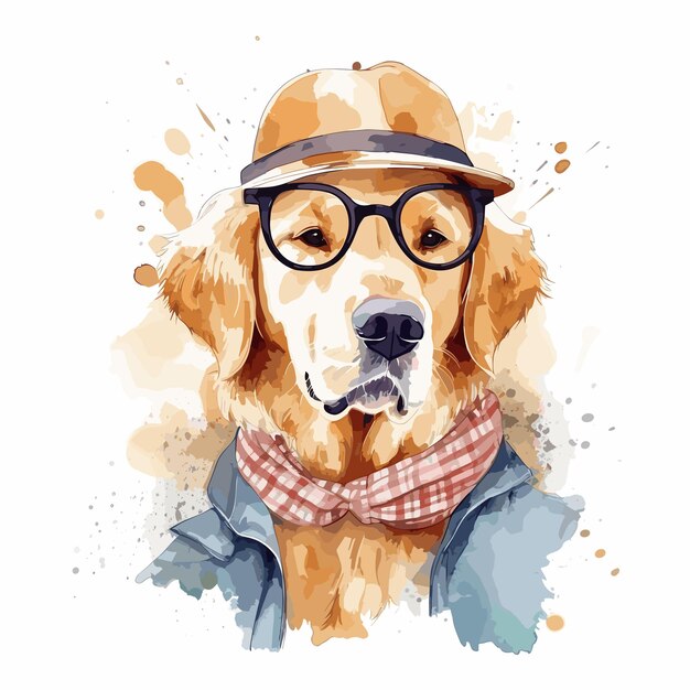 Watercolor dog wearing glasses cute animal illustration