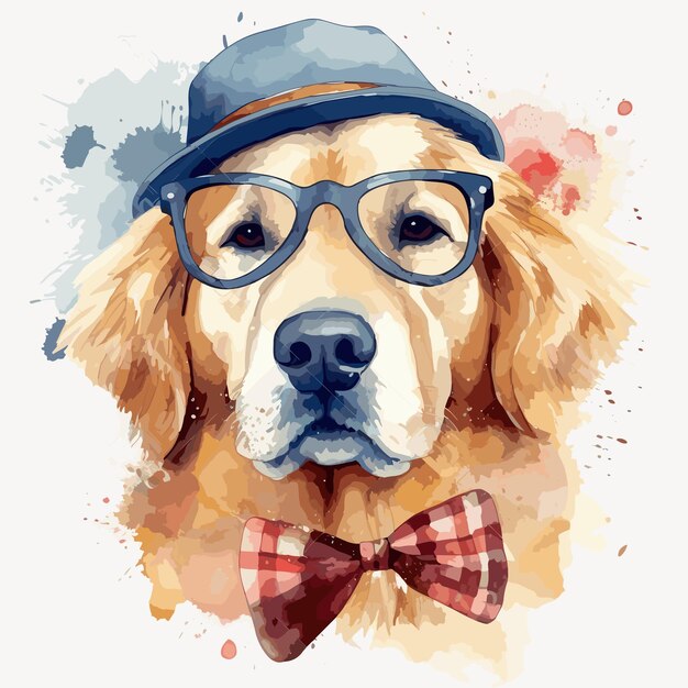 watercolor dog wearing glasses