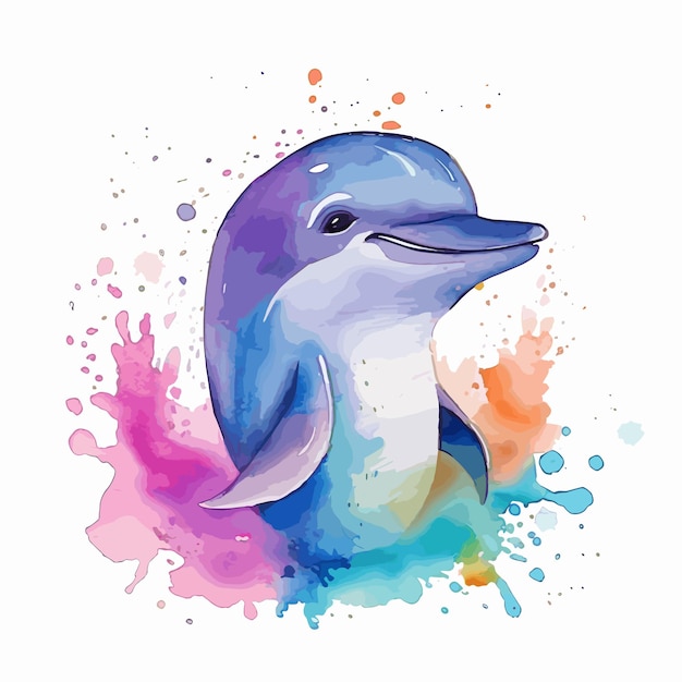 Watercolor dolphin on a white background