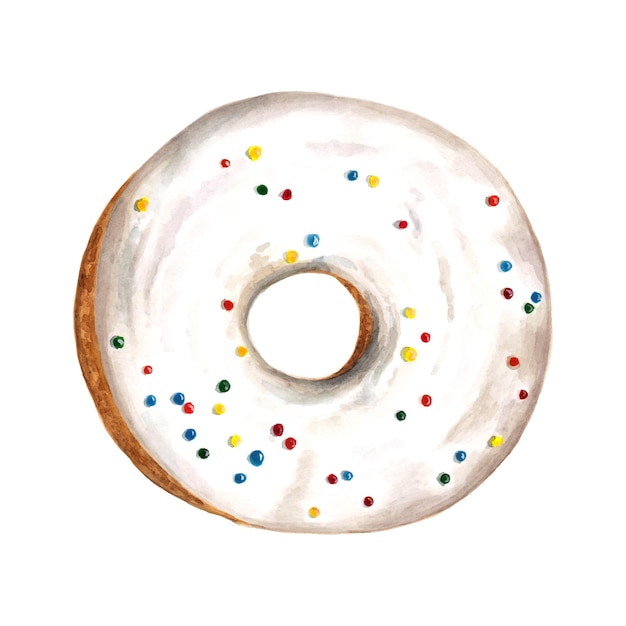 Watercolor donut with icing and sprinkles sweet dessert