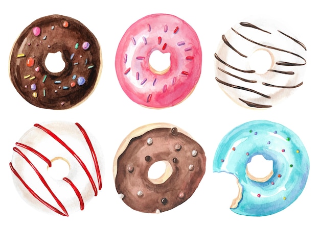 Vector watercolor donuts set isolated on white