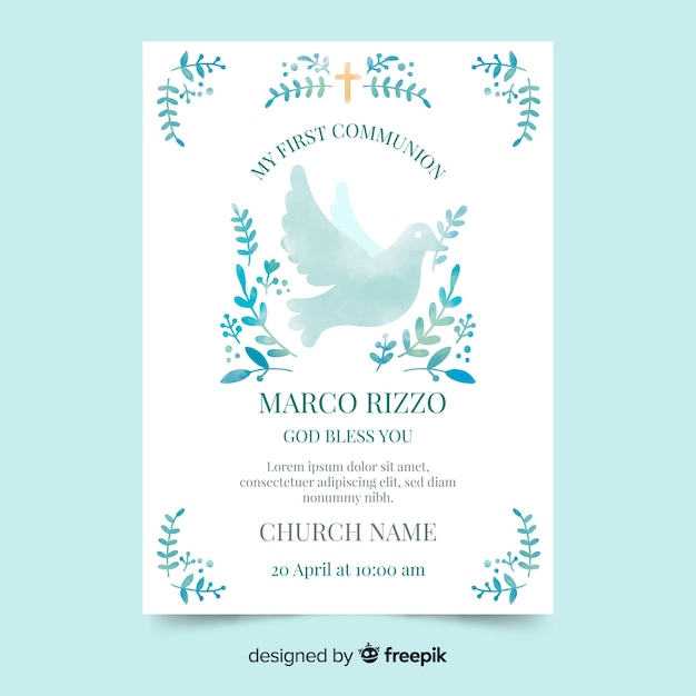 Watercolor dove first communion invitation