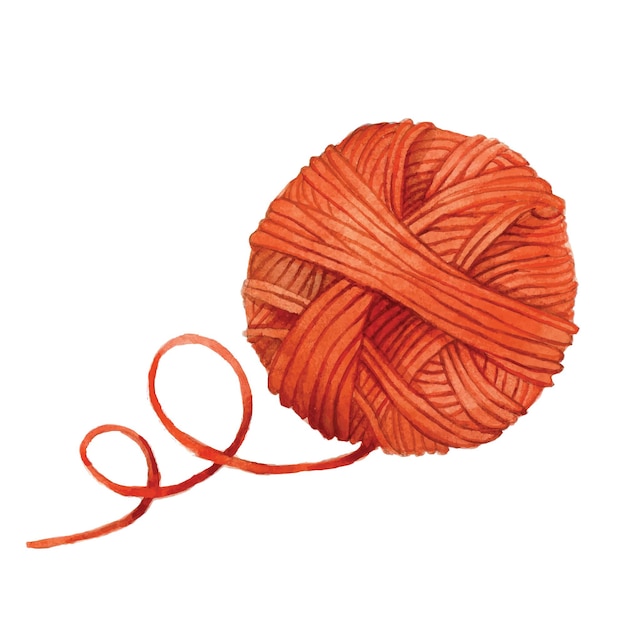 Vector watercolor drawing ball of thread isolated on white background cute skein of woolen yarn