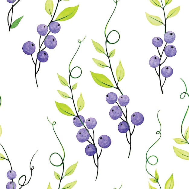 Vector watercolor drawing by hands seamless pattern of leaves and branches of vicia cracca green