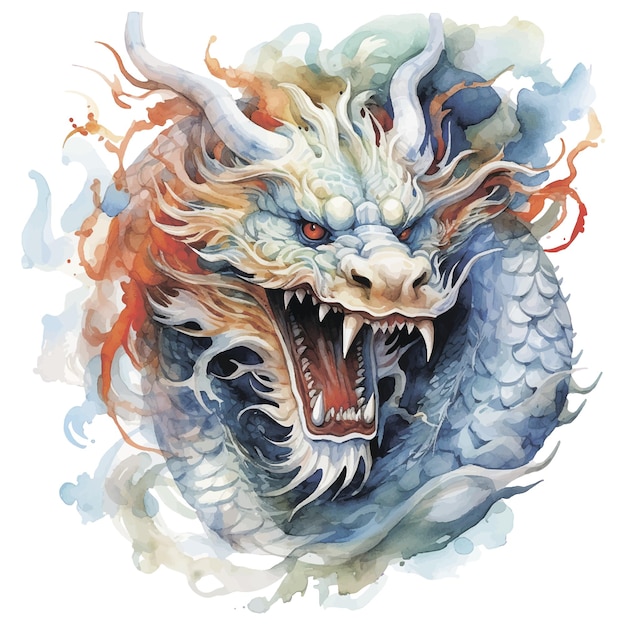 Watercolor drawing Chinese dragon symbol of the year new year illustration