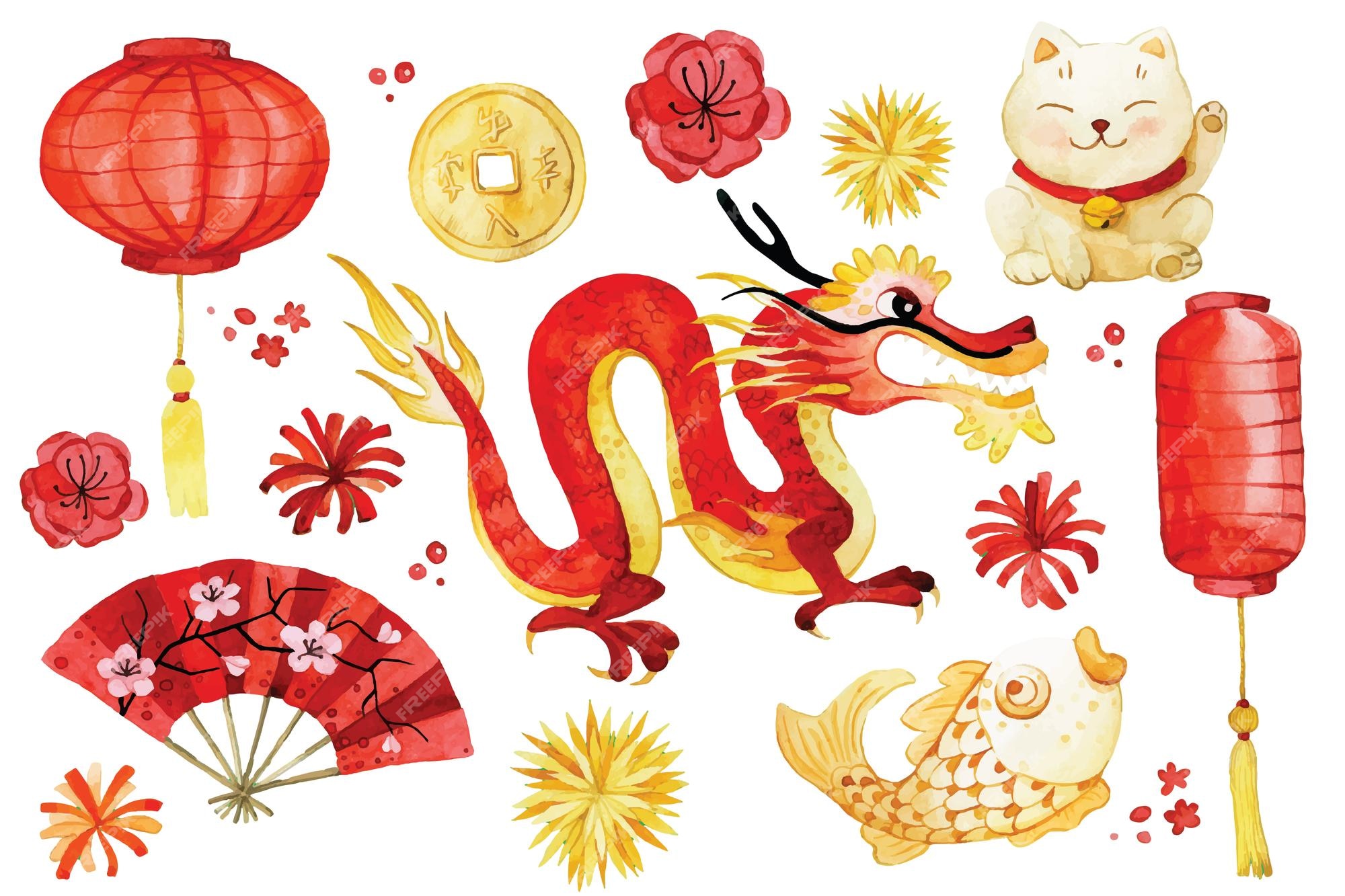 Chinese dragons clipart - Celebration clipart - Watercolor images