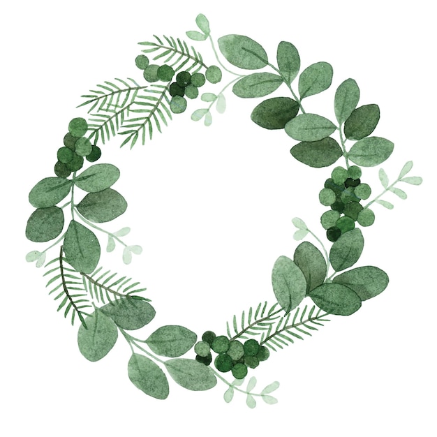 watercolor drawing. Christmas wreath. simple illustration with a wreath of twigs and leaves