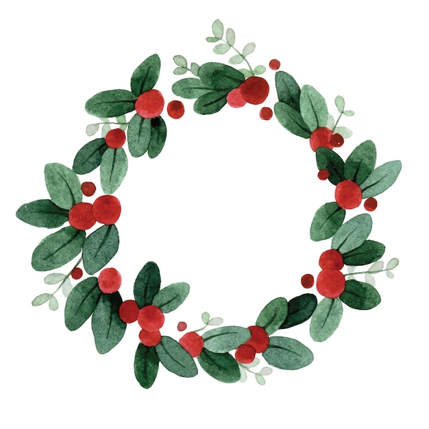 watercolor drawing. Christmas wreath. simple illustration with a wreath of twigs and leaves