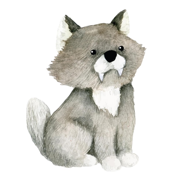 watercolor drawing cute wolf illustration for children forest animals