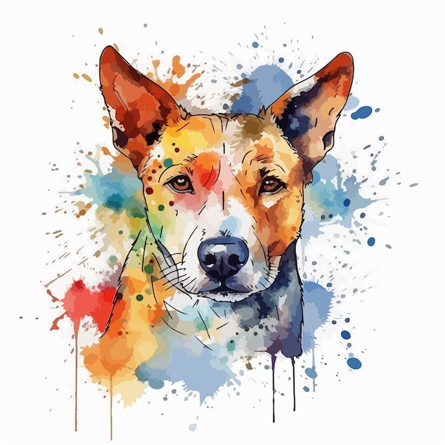 Un disegno ad acquerello di un cane con il naso giallo e il naso nero.