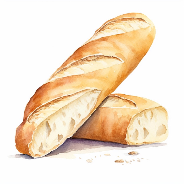 Watercolor drawing French baguette