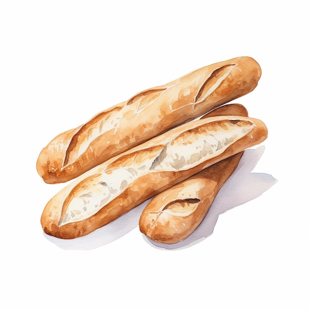 Watercolor drawing French baguette