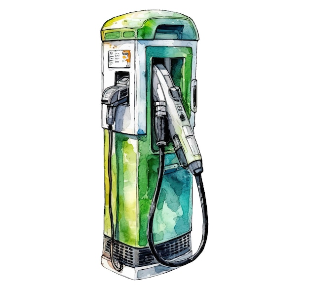 Vector a watercolor drawing of a gas pump