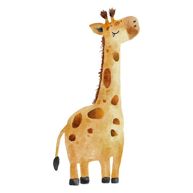 Un disegno ad acquerello di una giraffa con sopra la parola giraffa