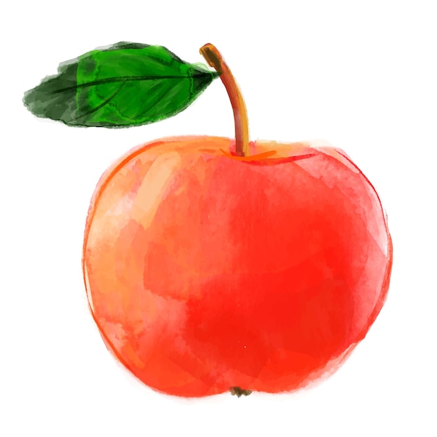 Акварельный рисунок красное яблоко на белом фоне