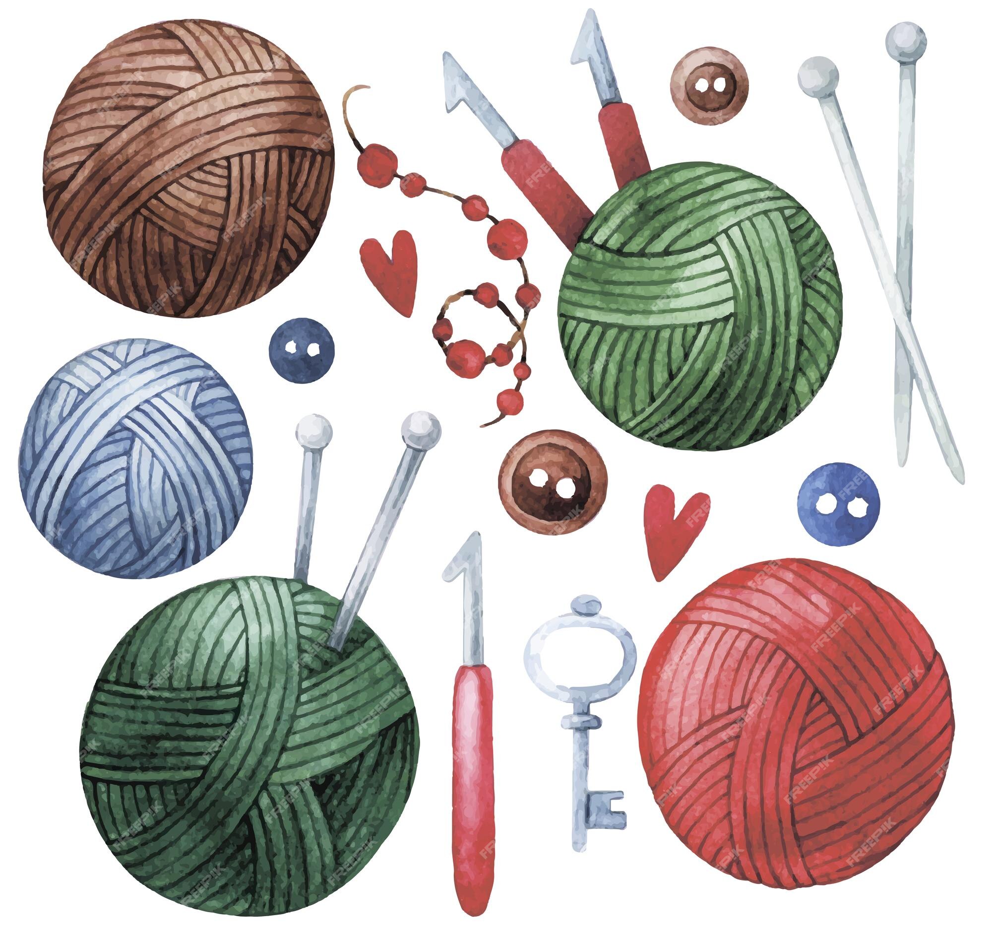 Premium Photo  Watercolor illustration of a set of knitting tools