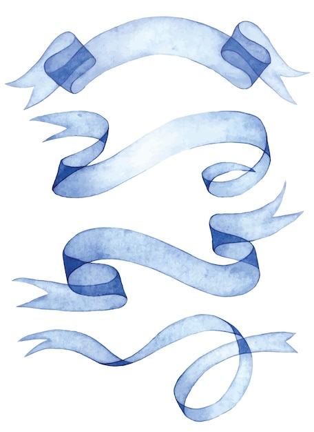 Вектор Набор акварельных рисунков прозрачных старинных лент синие ленты свитки фон текста