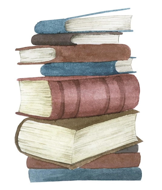 Vector watercolor drawing stack of old books vintage illustration