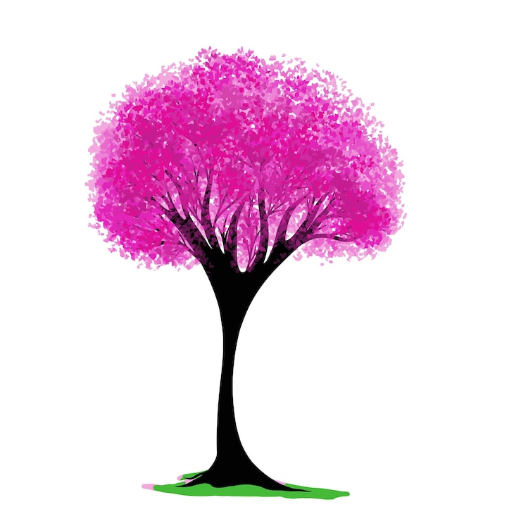 Vector watercolor drawing of tree with pink leaf on white background vector illustration