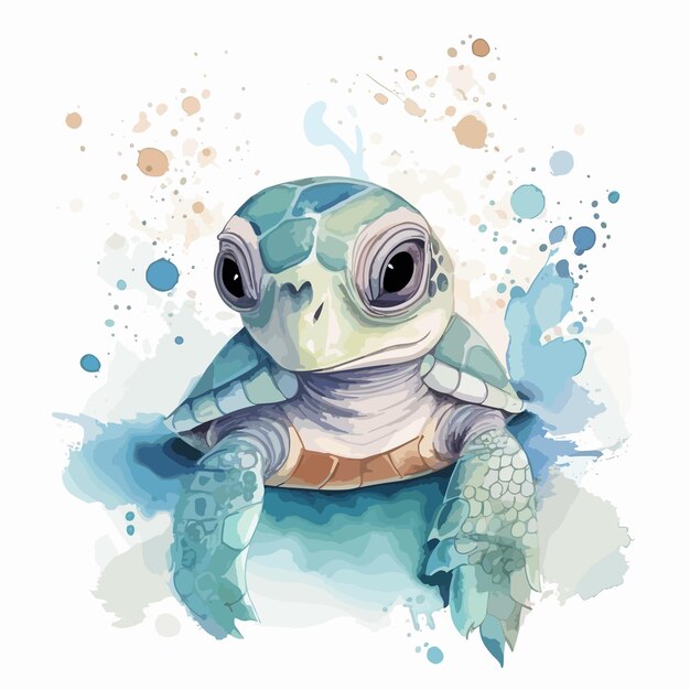 Vector a watercolor drawing of a turtle with a blue face and a green shell.