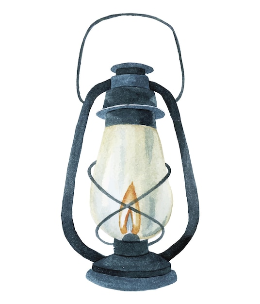 Vector watercolor drawing vintage oil lamp lantern clipart on the theme of a cozy winter new year