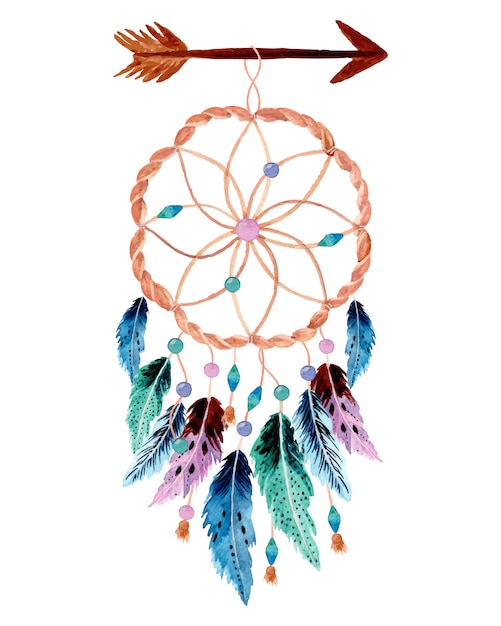 Vector watercolor dream catcher with arrow