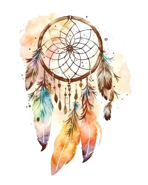 Acquerello dreamcatcher boho chic disegno a mano etnico