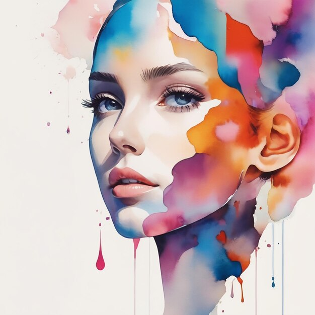 Watercolor drop Abstract modern art collage portrait of young woman Trendy paper collage composition