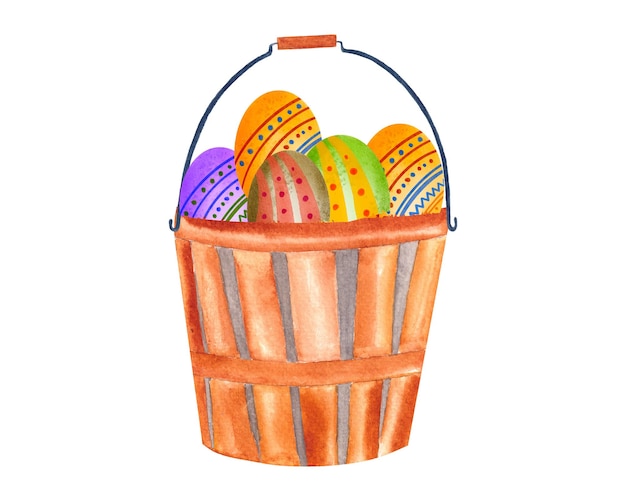 Watercolor easter basket with easter eggs