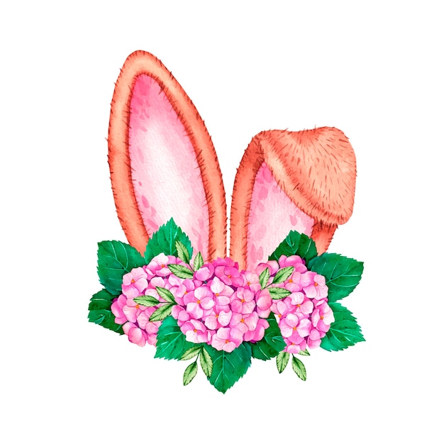 Watercolor Easter bunny ears on a white background