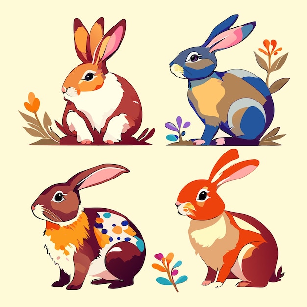 Vector watercolor easter bunny vector pack illustration collection