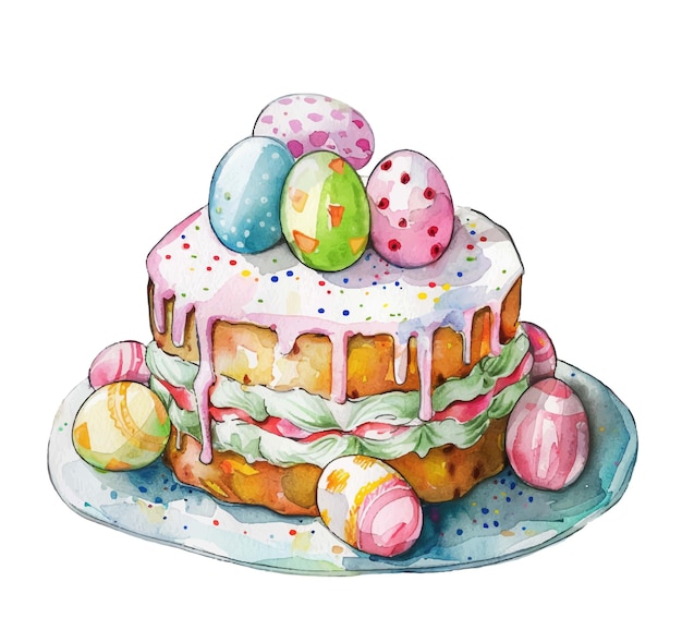 Vettore watercolor easter cupcake with eggs the symbol and traditions of the easter table