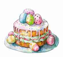 Vettore watercolor easter cupcake with eggs the symbol and traditions of the easter table