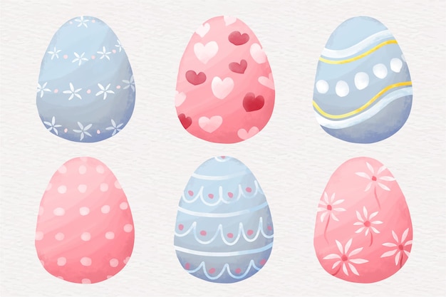 Watercolor easter eggs collection illustation