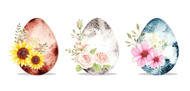 Watercolor Easter Eggs with flower