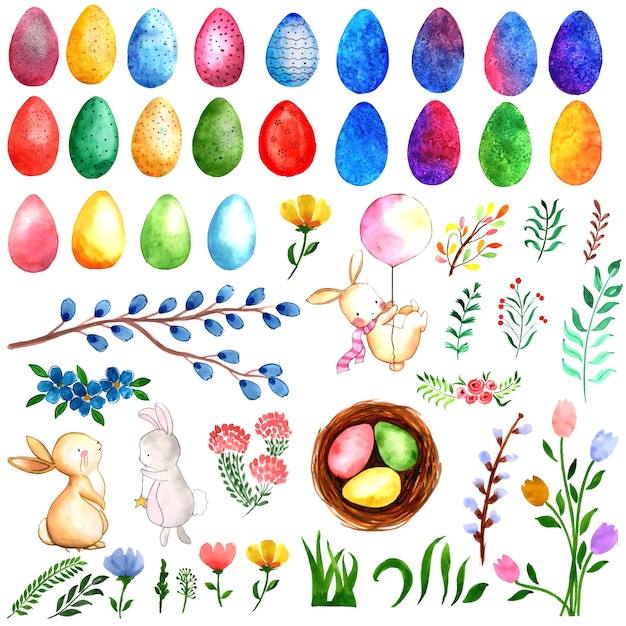 Watercolor easter elements collection