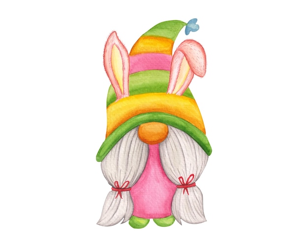 Watercolor easter gnome, cute gnome for easter celebration