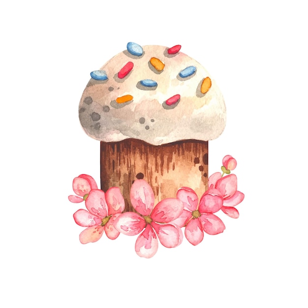 Watercolor Easter pie. Holiday cute illustration.