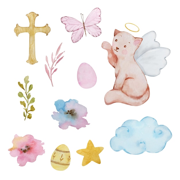 Watercolor easter set baby angels for spring design